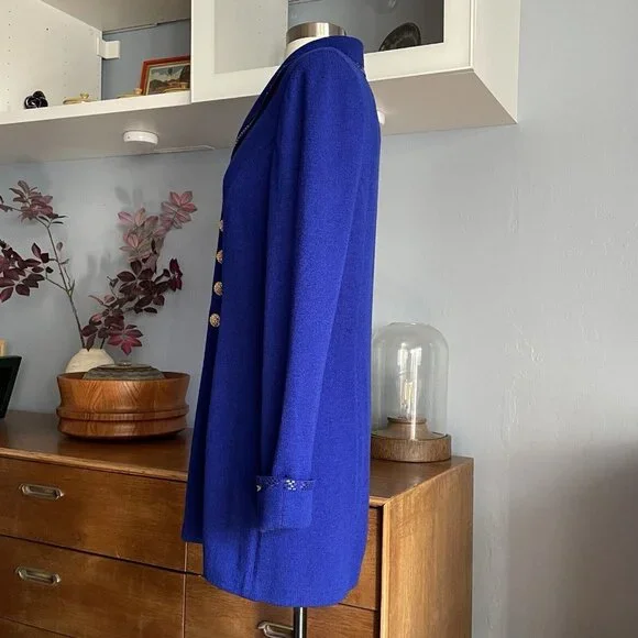 ST JOHN Evening Size 8 Royal Blue Santana Knit Blazer Jacket Removable Collar - Picture 5 of 11